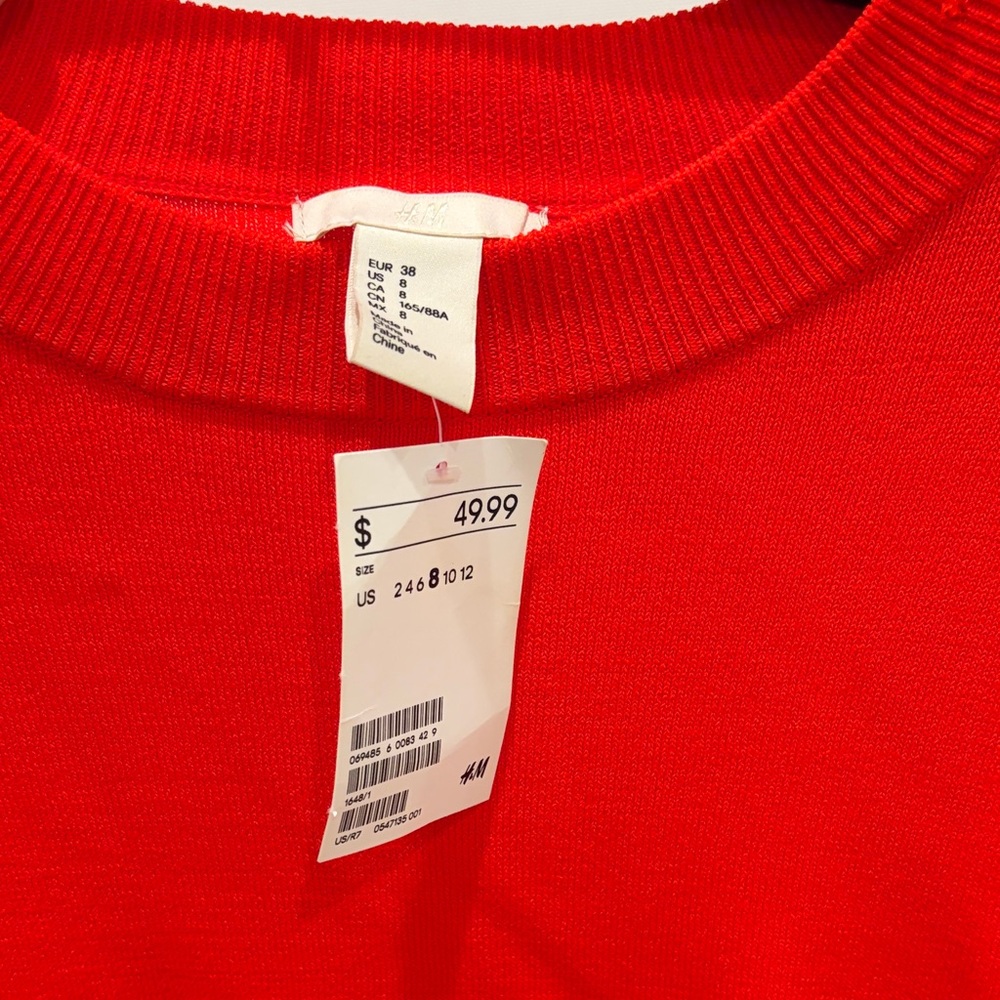 H&M Red Crew Ruffle Arm Sweater - Picture 3 of 4